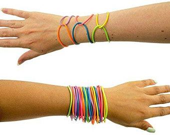 80s Bracelets, Teen Swimwear, 80’s Punk, Candy Photoshoot, Bracelets Rainbow, 1980s Party, 80s Stuff, Jelly Bracelets, Colors Party