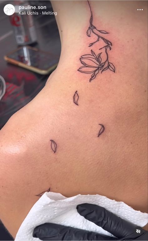 Rose Tattoo Petals Falling, Flower Losing Petals Tattoo, Flower Petal Tattoo Falling, Hanging Flower Tattoo, Burning Flower Tattoo, Falling Flowers Tattoo, Rose With Petals Falling, Flower Petals Tattoo, Falling Petals Tattoo