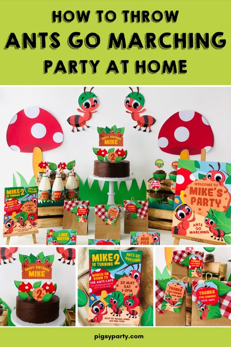 Ants go Marching Party Ideas Ants Birthday Party, Ant Themed Party, Ants Go Marching Birthday Party, Ant Birthday Party, Unique Birthday Party Themes, Ants Go Marching, Nursery Rhyme Party, Nature Nursery, Jojo Siwa Birthday