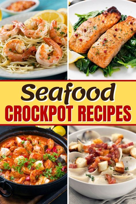 From chowder to shrimp scampi and gumbo, you'll love these seafood Crockpot recipes. Take a load off, put your feet up, and let your slow cooker make dinner for a change! Seafood Crockpot Recipes, Crockpot Fish Recipes, Slow Cooker Fish Recipes, Seafood Chili, Crock Pot Shrimp, Slow Cooker Salmon, Chili Crockpot, Stuffed Vegetables, Slow Cooker Casserole