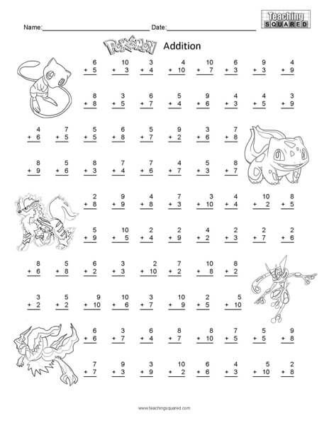 Pokémon Worksheets - Teaching Squared Pokemon Addition, Pokemon Kindergarten Activities, Pokemon Activities For Kids, Pokémon Activities, Pokemon School Activities, Pokemon Homeschool, Pokemon Math Worksheets, Pokemon Worksheets, Pokemon Math