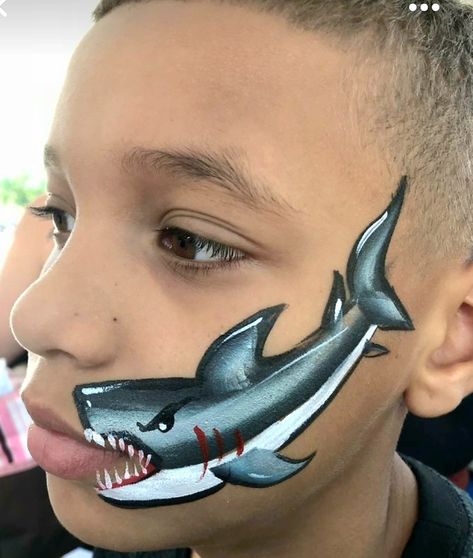 Shark Makeup, Dinosaur Face Painting, Easy Face Painting Designs, Animal Face Paintings, Face Painting Tips, Face Painting For Boys, Cheek Art, Face Painting Tutorials, Arm Painting