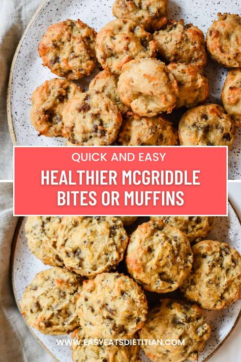 McGriddle Bites Healthy Mcgriddle Muffins, Keto Breakfast Potluck Ideas, High Protein Mcgriddle Muffins, Protein Mcgriddle Bites, Mcgriddle Mini Muffins, Homemade Mcgriddle Muffins, Mcmuffin Bites, Protein Mcgriddle Muffins, Kodiak Mcgriddle Muffins