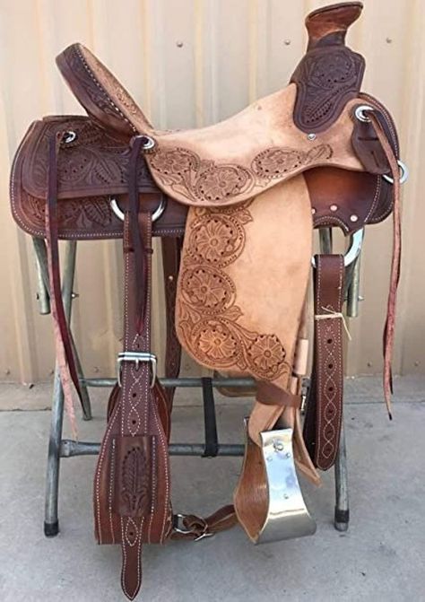 "SPARKLING INTERNATIONAL is a store which has expertise in all equestrian products, you name it. Whether barrel saddle, free max, jumping dressage, or any horse/equestrian new accessories we have it. Our products are intended to provide satisfaction. : PRODUCT DESCRIPTION : These Wade saddles remain popular today because this saddle sets low on a horse, giving a horse better leverage while holding heavy livestock that has been roped. The horn is low and out of the way when roping. The horn has a Saddle Making, Saddle Design, Wade Saddles, Ranch Horse, Saddle Rack, Equestrian Helmets, Western Saddles, Cowboy Gear, Equestrian Helmet