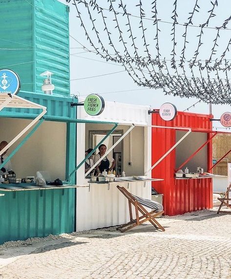 Container Food Park, Food Park Design Ideas, Food Court Design, Container Coffee Shop, Food Stall Design, Container Restaurant, Container Cafe, Outdoor Restaurant Design, Food Park