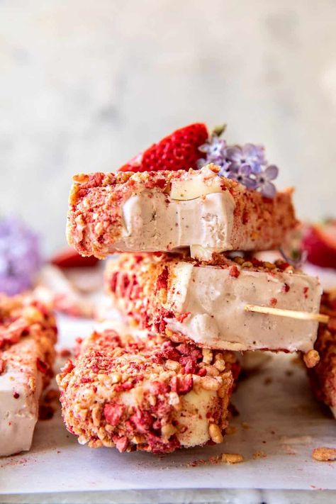 Homemade Strawberry Shortcake Ice Cream Bars | halfbakedharvest.com Strawberry Shortcake Ice Cream Bars, Summer Popsicle Recipes, Strawberry Shortcake Bars, Homemade Strawberry Shortcake, Strawberry Shortcake Ice Cream, Half Baked Harvest Recipes, Ice Cream Bars, Homemade Strawberry Jam, Ice Cream Bar