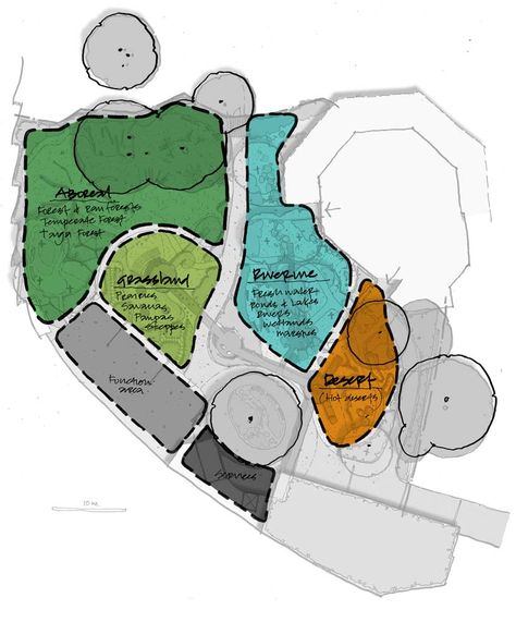 Adelaide Zoo – Nature’s Playground by WAX Design «  Landscape Architecture Works | Landezine Landscape Zoning Diagram, Landscape Zoning, Bubble Diagram Architecture, Site Development Plan, House Garden Landscape, Bubble Diagram, Wax Design, Zoo Architecture, Urban Analysis