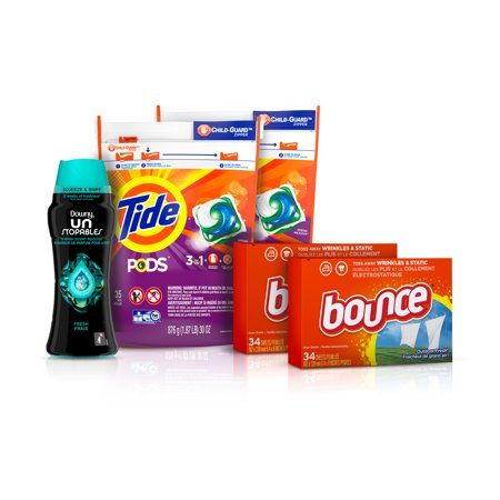 Tide Pods Liquid Laundry Detergent Pacs, Downy Unstopable Scent Beads and Bounce Dryer Sheets, Better Together Bundle Downy Unstoppables, Scent Beads, Downy Unstopables, Fabric Softener Sheets, Soap Packing, Tide Pods, Scent Booster, Laundry Dryer, Laundry Liquid