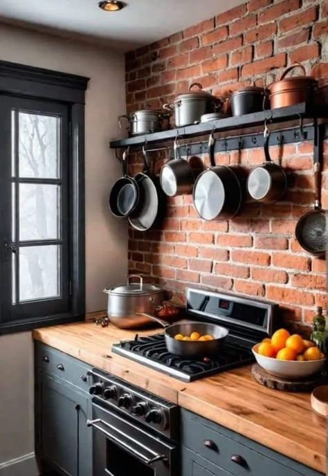 Brick Wall In The Kitchen, Red Brick Kitchen Ideas, Brick Wall In Kitchen, Bricks Kitchen, Brick Wall Kitchen Ideas, Brick In Kitchen, Red Brick Kitchen, Brick Kitchen Wall, Unique Wall Treatments