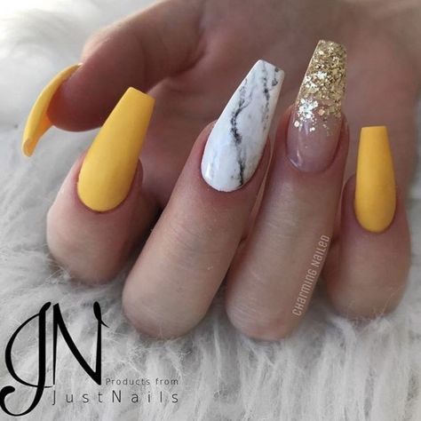 Summer Nails. Marble Nails. Glitter Nails. Yellow Nails. Acrylic Nails. Ballerina Nails. Daisies Nails, Yellow Nail Art, Yellow Nails Design, Sunflower Nails, Winter Nails Acrylic, Nails Winter, Almond Acrylic Nails, Design Nails, Coffin Nails Long