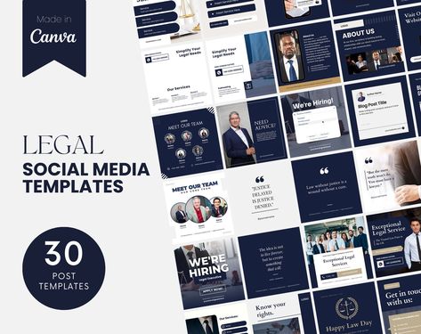 Eye-catching Instagram post templates to help law firms market their services on social media and attract new #Social_Media_Marketing_Services_Post #Lawyer_Social_Media_Posts #Law_Firm_Social_Media_Post_Design #Law_Firm_Color_Palette Lawyer Social Media Posts, Law Firm Social Media Post Design, Law Firm Social Media Posts, Social Media Templates Design, Law Firm Branding, Canva Social Media Templates, Law Firm Marketing, Canva Instagram Post, Facebook Social Media