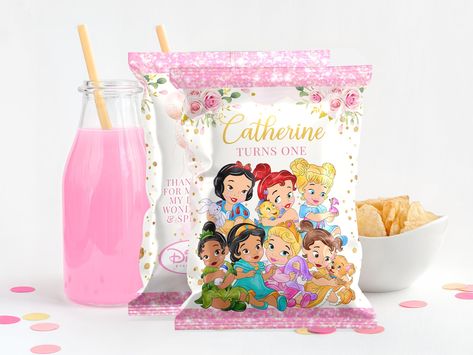 Disney Princess Theme Party, Chip Bag Template, Disney Princess Theme, Disney Princess Babies, Bag Label, Bag Template, Princess Theme Party, Princess Theme, Chip Bags