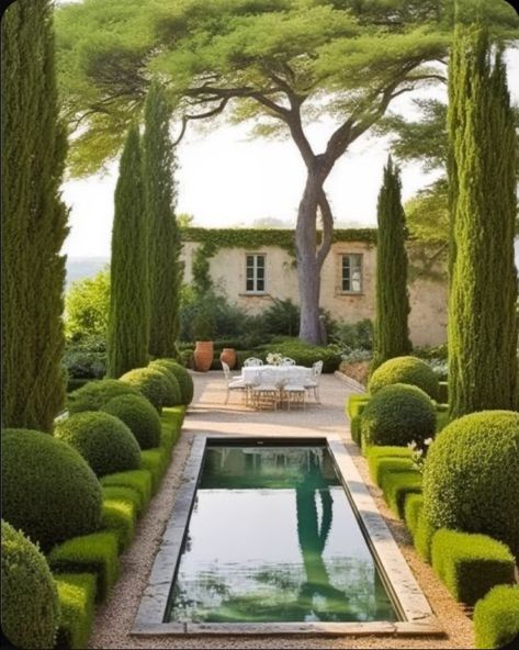 French Chateau Landscaping, French Style Landscaping, French Chateau Pool, French Pool, Chateau Garden, Water Feature Design, Modern Garden Design Ideas, Garden Design Inspiration, French Garden Design