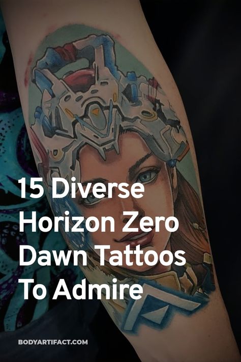 We've collected the best horizon zero-dawn-tattoos to help inspire your next piece of ink. Aloy Horizon Tattoo, Aloy Horizon Zero Dawn Tattoo, Horizon Forbidden West Tattoo Ideas, Horizon Game Tattoo, Horizon Zero Dawn Tattoo Ideas, Hzd Tattoo, Aloy Tattoo, Dawn Tattoo Ideas, Horizon Tattoo Ideas