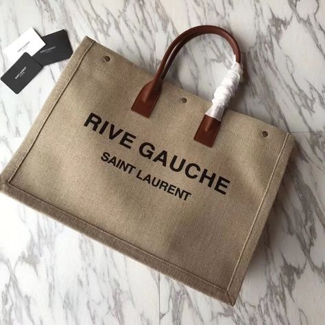 YSL Rive Gauche Large Linen Tote Ysl Rive Gauche, Saint Laurent Handbags, Rive Gauche, Chanel Deauville Tote Bag, Burlap Bag, Yves Saint Laurent, Love This, Saint Laurent, Dust Bag