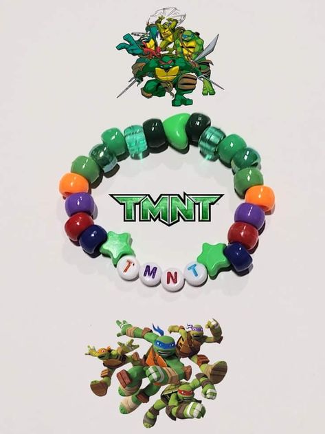 Ninja Turtle Bracelet, Tmnt Kandi Pattern, Rottmnt Bracelets, Tmnt Bracelet, Colorful Candy Apples, Colored Candy Apples, Kandi Inspiration, Kandi Singles, Make Clay Beads