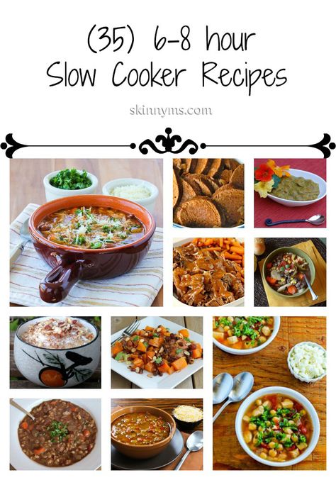 35 Cook-all-Day Slow Cooker Recipes from Skinny Ms. (and thanks for including several of my favorites from Kalyn's Kitchen) #SlowCooker 8 Hour Slow Cooker Recipes, Slow Cooker Recipe, Healthy Slow Cooker, Slow Cooker Recipes Healthy, Best Slow Cooker, Pita Chips, Freezer Cooking, Crock Pot Slow Cooker, Crockpot Recipes Slow Cooker