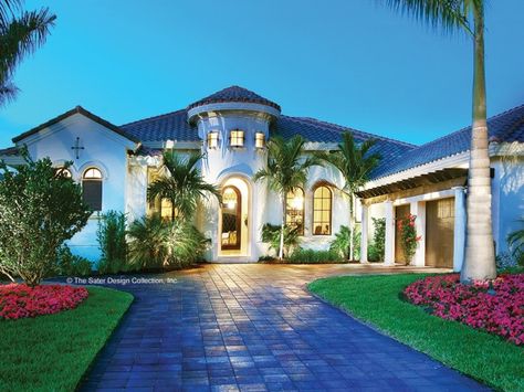 Love the blue Spanish tile roof! Southwest House Plans, Mission House, Spanish Colonial Homes, Mediterranean Mansion, Mediterranean Style House, Mediterranean Style House Plans, Mediterranean Style Home, Mediterranean Style Homes, Mediterranean Home Decor