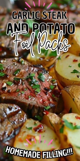 Get ready to transform your dinner routine with these incredible Garlic Steak and Potato Foil Packs. Perfect for busy weeknights or a casual weekend meal, this recipe brings together tender… Foil Pack Steak And Potatoes, Garlic Steak And Potato Foil Packs, Foil Packet Potatoes, Winter Dinners, Garlic Steak, Steak Potatoes, Foil Pack Meals, Foil Packs, Garlic Butter Steak