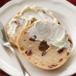 Cranberry Whole Wheat Bagels Recipe- Recipes  The bagel recipes I saw in a magazine inspired me to try creating my own. I've been making them like crazy ever since! My whole wheat version dotted with cranberries is a favorite.—Tami Kuehl, Loup City, Nebraska Whole Wheat Bagels, Bagel Recipes, Tortilla Recipes, Whole Wheat Bagel, Bagels Recipe, Best Bread Machine, Yeast Bread Recipes, Roll Recipes, Breakfast Choices