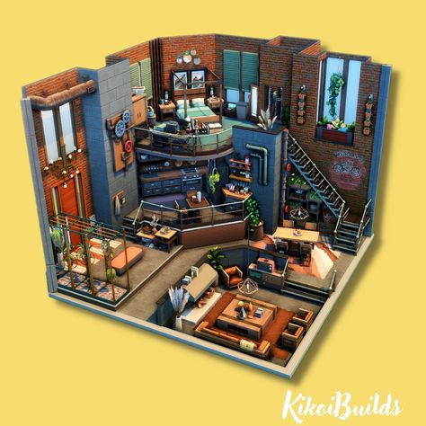 Kikoibuids on Instagram: “Obsessed with this shell by @thesimscreatives ! I turned it into an industrial loft apartment as my entry to her #tscapartment1 Reno…” Loft Ideas Sims 4, Sims Loft House Layouts, Sims 4 Loft Apartment Layout, Sims Industrial Loft, Sims Loft Apartment, Industrial Sims 4 House, Sims4 Loft House, Bloxburg Loft Apartment, Studio Apartment Sims 4