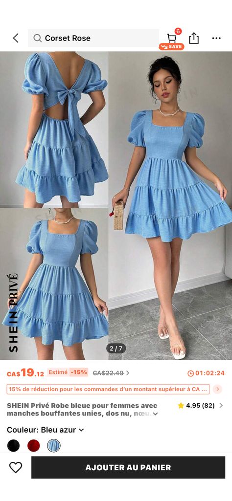 SHEIN Privé Robe bleue pour femmes avec manches bouffantes unies, dos nu, nœud papillon et ourlet à volantsJ'ai découvert des articles incroyables sur SHEIN.com, venez voir ça ! Backless Blue Dress, Dress From Shein, Tied Dress, Bow Tie Dress, Blue Bow, Formal Gowns, Ruffle Hem, Graduation Dress, Blue Dresses