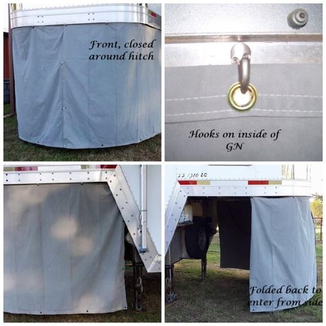 Horse Trailer Tack Room Storage Ideas, Curtains For Horse Trailer, Horse Trailer Water Tank Ideas, Camping In Horse Trailer, Gooseneck Horse Trailer Ideas, Horse Trailer Essentials, Horse Camping Hacks, Horse Trailer Upgrades, Horse Trailer Must Haves