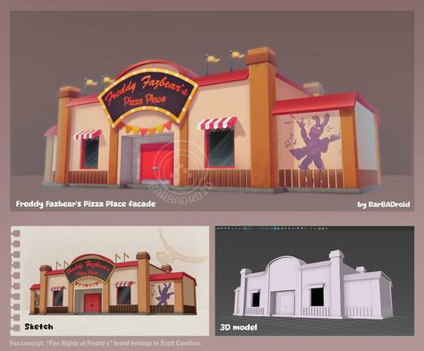 Fnaf Pizzeria Layout, Minecraft Fnaf Pizzaria Build, Fnaf Concept Art, Fnaf Minecraft Builds, Fnaf Layout, Fnaf Restaurant, Fnaf Redesigns, Fnaf Pizzeria, Fnaf Models