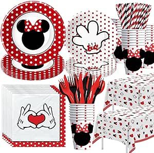 APOWBLS Minnie Birthday Party Supplies - Minnie Theme Mouse Party Decorations Tableware Include Plate, Cup, Napkin, Tablecloth, Cutlery, Straw, Minnie Theme Birthday Baby Shower Decorations | Serve 24 Minnie Plates, Minnie Mouse Birthday Theme, Minnie Birthday Party, Minnie Party, Minnie Mouse Birthday Party, Minnie Birthday, Birthday Supplies, Theme Party Decorations, Minnie Mouse Birthday