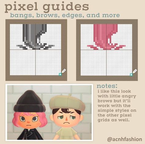 Custom Design Tutorial Acnh, Acnh Bangs Design Grid, Acnh Pixel Art Grid, Animal Crossing Face Paint Design Grid, Acnh Designs Grid, Acnh Clothes Pattern Grid Goth, Acnh Pattern Designs, Animal Crossing Bangs, Acnh Grid Design