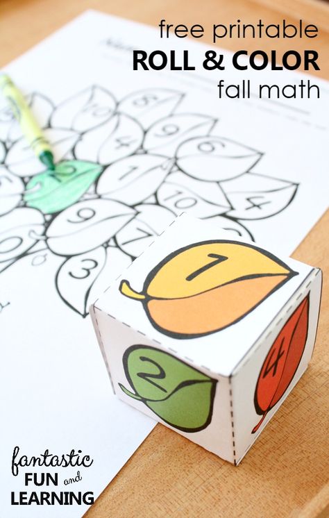 Free Printable Roll and Color Fall Math - Fantastic Fun & Learning Math Games For Kindergarten, Games For Kindergarten, Fall Math Activities, Games For Preschool, Thanksgiving Games For Kids, Kindergarten Math Games, Fall Lessons, Free Games For Kids, Math Activities For Kids