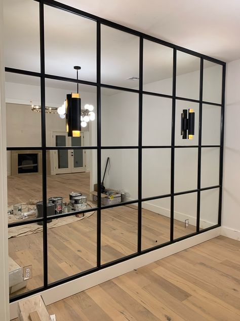 Mirror Gym Wall, Mirror Covered Wall, Office Mirror Wall Interior Design, Modernize Mirror Wall, Mirror Wall With Lights, Mirror Wall For Dining Room, Panelled Mirror Wall, Mirror Display Wall, Mirror Wall For Bedroom