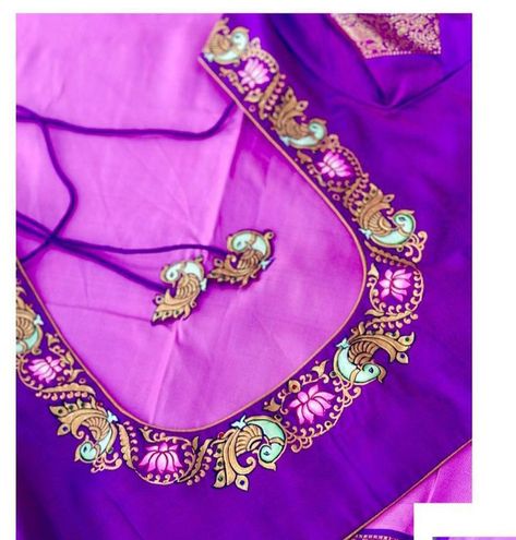 Blouse Painting Designs Latest, Fabric Painting On Blouse Back, Blouse Painting Designs, Tanjore Painting On Blouses, Pattachitra Saree, Blouse Painting, Thanjavur Painting, Fabric Colour Painting, Tanjore Art