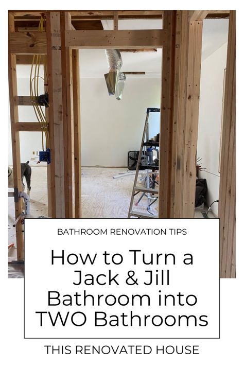 Learn how we turned our Jack and Jill bathroom into two bathrooms.  After this home renovation, each bedroom has a private bathroom.  Follow our tips for creating the perfect bathroom layout for your bathroom makeover.  Head to our blog to learn how we converted our Jack and Jill bathroom into two. Jack And Jill Bathroom Ideas Layout, Jack And Jill Bathroom Ideas, Before And After Room Makeover, Small Bathroom Floor Plans, Jack N Jill Bathroom Ideas, Bathroom Layout Ideas, Bathroom Renovation Cost, Shower Tub Combination, Small Bathroom Layout