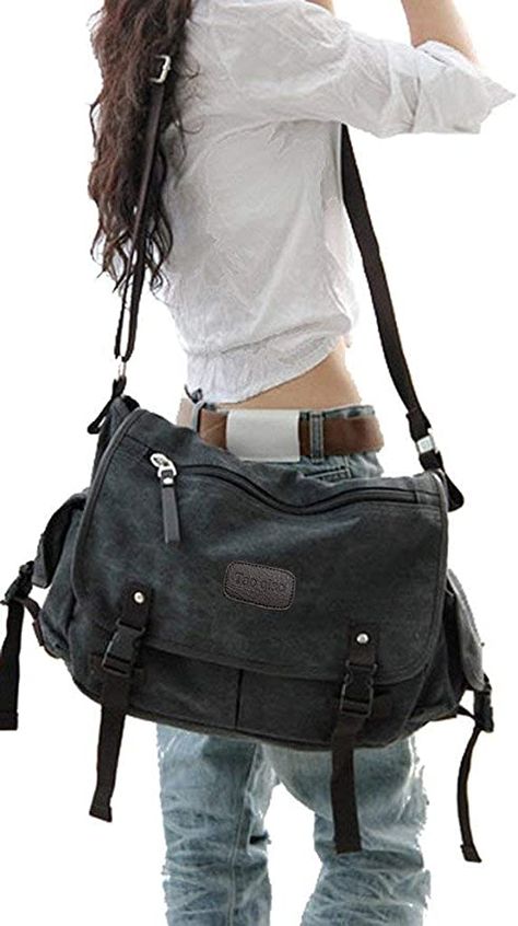 Amazon.com: Upgraded Vintage Canvas Messenger Bag Large Book Laptop Shoulder School Bag Women Men New : Electronics Messenger Laptop Bag, Messenger Bag Aesthetic, Dream Purse, Shoulder School Bag, Cute Messenger Bags, Cool Messenger Bags, Ethereal Elegance, Collection Ideas, Laptop Messenger Bags