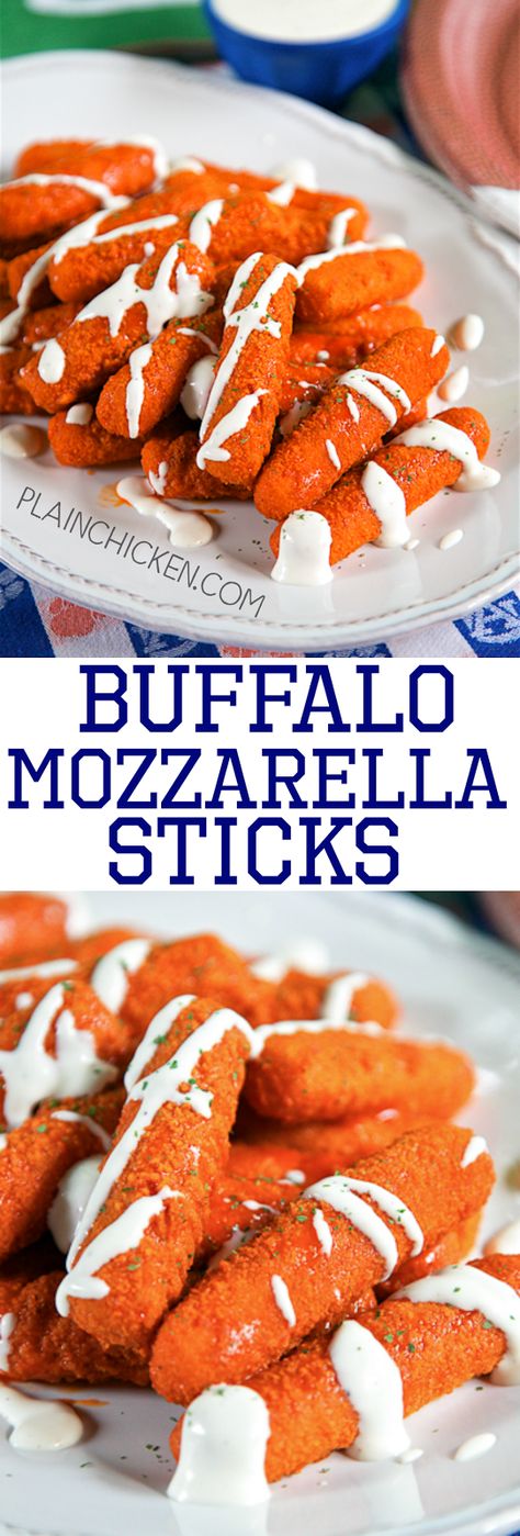 Buffalo Mozzarella Sticks - two favorites combined into one! SO good! Only 2 ingredients and ready in 15 minutes. Great for parties and tailgating. Shrimp Avocado, Buffalo Mozzarella, Plain Chicken, Mozzarella Sticks, Bowl Food, Bowl Recipes, Finger Food Appetizers, Football Food, Air Fry