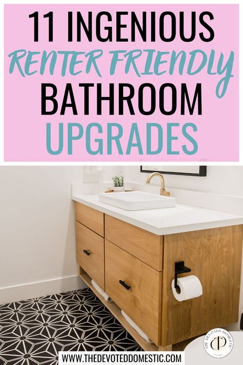 OMG, if you're a renter who wants to lend a bit of personality to your bathroom, you'll WANT to save these 11 ingenious renter friendly bathroom upgrades & apartment bathroom ideas for later! These are all easily reversible ideas that cause no damage, but will surely freshen up your rental bathroom. Rental Apartment Bathroom, Apartment Bathroom Ideas, Rental Bathroom, Rental Apartment, Apartment Bathroom, Renter Friendly, Bathroom Organization, To Learn, Need To Know