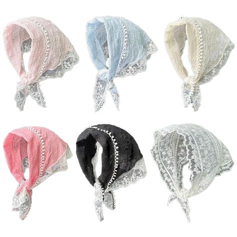 PRICES MAY VARY. Lace headband scarf,lightweight and soft,comfortable and breathable;Fashionable and durable,lace triangle scarves can be washed repeatedly and worn for a long time.Floral lace headwrap is large enough to wrap around the entire head and easily adjust the tightness.Hair triangle scarf can better protect facial skin,prevent dryness,blackening,etc. Lace headwrap come in various colors,including light pink,light blue,beige,peach pink,orange red,black,etc;The timeless classic and eleg Hair Triangle, Blue Head Scarf, Lace Head Scarf, Lace Headscarf, Lace Headwrap, Hair Kerchief, Triangle Bandana, Kerchief Hair, Scarf Lace