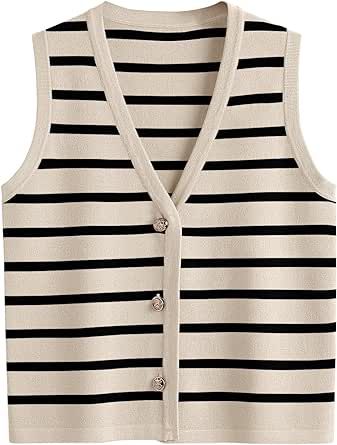 LILLUSORY Vest for Women Striped Dressy Tops Cropped Tank Tops 2024 Summer Sleeveless Button Up Cardigan Sweater Vests Work Tank Tops, Vest Style Women, Woman Vest, Vest For Women, Cardigan Sweater Vest, Striped Vests, Outfits Y2k, Tank Top Outfits, Y2k Clothes