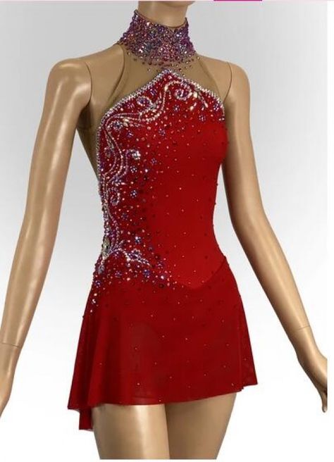 Red Ice Skating Dresses for Figure Skating Dress Custom Size and Color Fast Ship B2101 -SkatingDressStore.com Figure Skating Dresses Red, Red Skating Dress, Red Ice Skating Dress, Red Figure Skating Dresses, Ice Skating Accessories, Custom Figure Skating Dresses, Competition Skating Dress, Modern Dance Costume, Figure Skating Competition Dresses