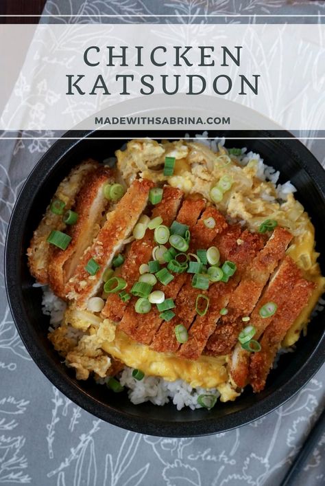 Indulge in the ultimate comfort food experience with this Crispy Chicken Katsudon Delight. Perfectly breaded chicken cutlets are fried to golden perfection and nestled on a bed of fluffy rice, all topped with a savory-sweet onion and egg sauce. This Japanese-inspired dish is a harmonious blend of textures and flavors, offering a satisfying crunch with every bite. Whether you're a fan of Japanese cuisine or just looking to try something new, this katsudon recipe is sure to become a family favorite. Ideal for a cozy dinner at home or impressing guests with your culinary skills. Japanese Chicken Katsudon, Intermediate Dinner Recipes, Chicken Katsu Donburi, Japanese Chicken Cutlet Recipes, Pork Katsu Don, Chicken Katsudon Bowl, Katsudon Recipe Chicken, Chicken Katsu Don, Katsu Recipe Japanese Style