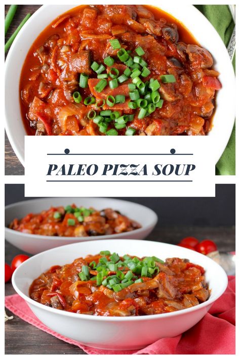 This Paleo Pizza Soup is so delicious! Filled with all the flavors of pizza and so easy to make. Gluten free, dairy free. #paleodiet #souprecipes Sausage Marinara, Pizza Soup, Paleo Pizza, Sausage Spaghetti, Italian Foods, Paleo Recipes Easy, Chicken Sausage, Paleo Diet, So Delicious