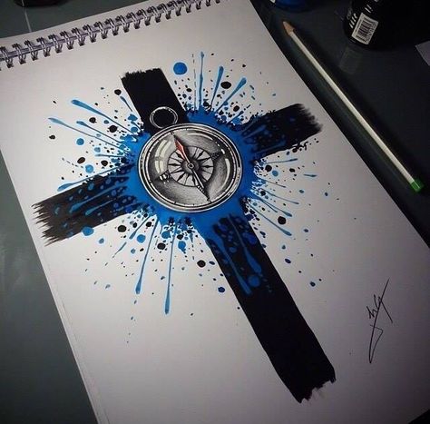 Cross tattoo sketch Cross Compass Tattoo, Compass Cross Tattoo, Art Splatter, Compass Art, Cross Tattoo For Men, Men Tattoo, Sleeve Ideas, Tattoo Sketch, Sleeves Ideas