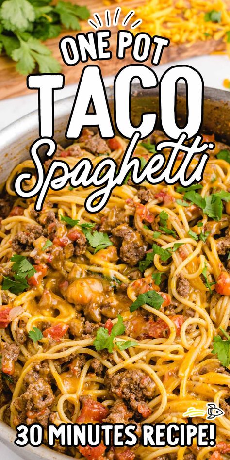 Dinner Recipients With Ground Beef, Good Recipes For Dinner Ground Beef, Taco Spagetti Recipe Easy, Frozen Hamburger Meat Recipes, Taco Spegetti Casserole, Taco Spagetti Recipe, Friday Meals Dinners, Taco Spegetti, Easy Recipes With Hamburger Meat