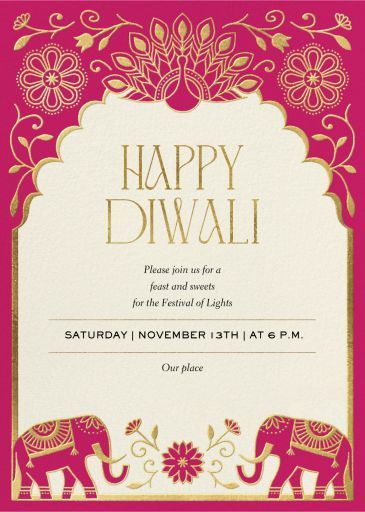 Customize 'Diwali Frame' Diwali Invitation online and send via email, text message, or a shareable link. Instantly track deliveries and opens, and message recipients. Diwali Frame, Diwali Invitation, Diwali Cards, Birth Cards, Diwali Celebration, Save The Date Templates, Dinner Invitations, Online Invitations, Invitation Card Design