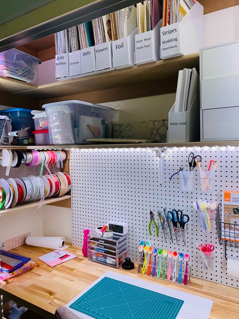 Turn Closet Into Storage Space, Craft Area In Closet, Closet Turned Craft Space, Closet To Craft Space, Small Craft Closet, Closet Craft Space, Shared Home Offices, Crafting Space, Crafting Room