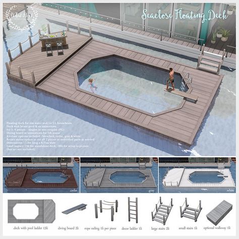 Sims 4 Cc Diving Board, Sims 4 Cc Swimming Pool, The Sims Houses, Short Stairs, The Sims 4 Cc Furniture, Wooden Ladder Decor, Small Stairs, Furniture Cc, Floating Deck