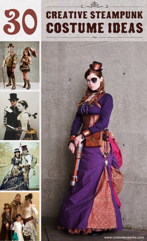 Steampunk costumes represent the period of time when society was steam-powered. Here is a gallery of amazing homemade Steampunk Costume Ideas for women, men, couples, families and kids. Steampunk Costume Ideas, Punk Costume, Moda Steampunk, Steampunk Costumes, Diy Steampunk, Steampunk Party, Costume Carnaval, Mode Steampunk, Steampunk Halloween