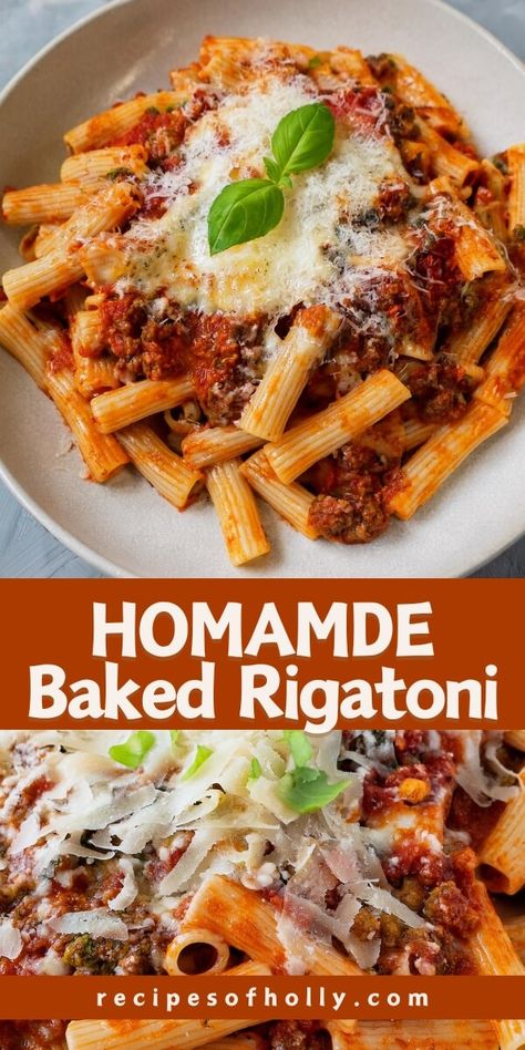 Baked Rigatoni Rigatoni D Maggianos Recipe, Tomato Basil Pasta Sauce, Basil Pasta Sauce, Rigatoni Recipes, Baked Rigatoni, Chicken With Italian Seasoning, Protein Baking, Chilled Desserts, Baked Pasta Recipes