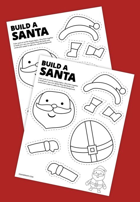 Free Printable Build a Santa Craft - Pjs and Paint Free Santa Printables, Build A Santa, Santa Craft, Santa Template, Santa Crafts, School Things, Construction Paper, Kid Crafts, Holiday Spirit